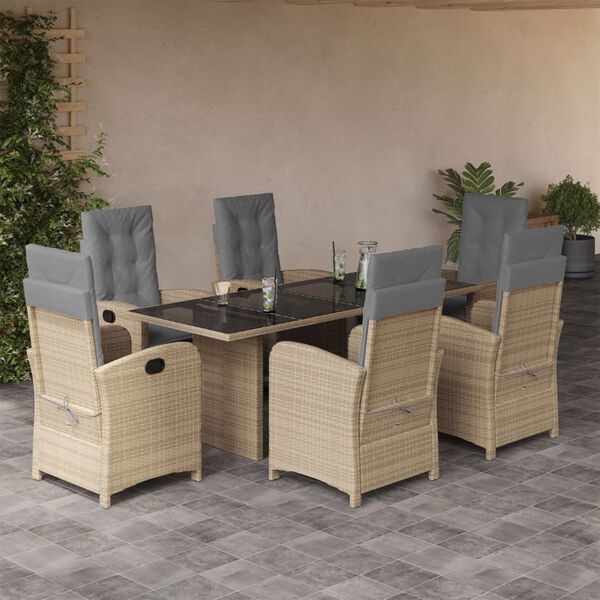 vidaXL Ensemble &agrave; manger de jardin coussins 7 pcs m&eacute;lange beige rotin