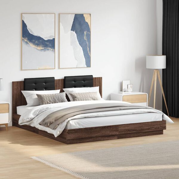 vidaXL Cadre de lit avec LED sans matelas ch&ecirc;ne marron 180x200 cm