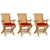 vidaXL Chaises de jardin avec coussins rouge lot de 3 Bois teck massif
