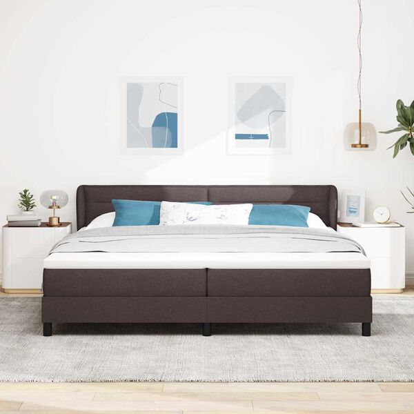 vidaXL Lit &agrave; ressorts avec matelas Marron fonc&eacute; 200 x 200 cm tissu