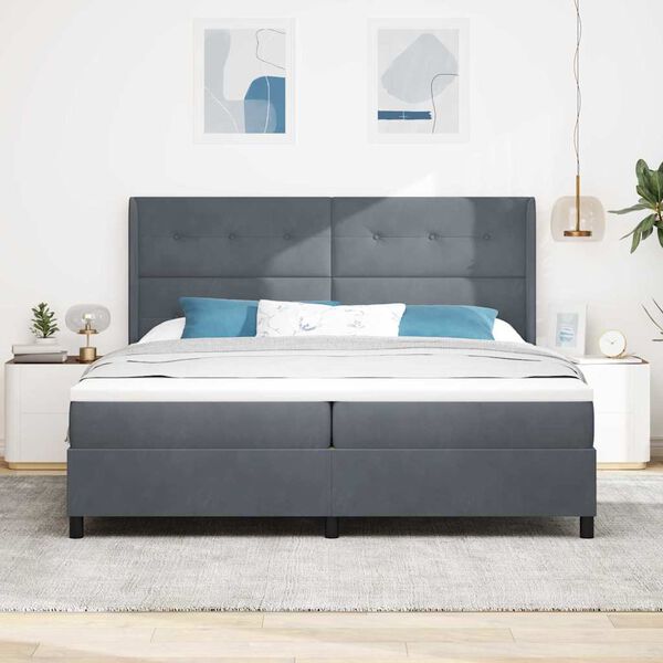vidaXL Lit &agrave; ressorts avec matelas Gris fonc&eacute; 200 x 200 cm Velours