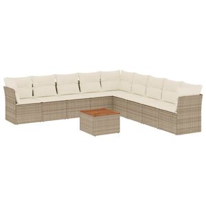 vidaXL Salon de jardin avec coussins 10 pcs beige r&eacute;sine tress&eacute;e