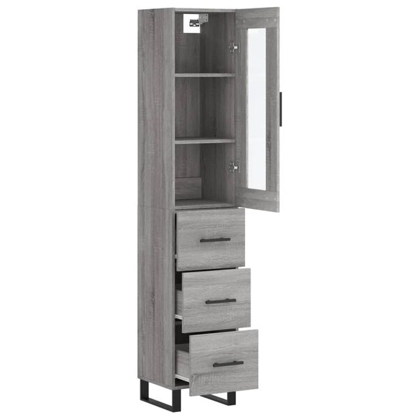 vidaXL Buffet haut Sonoma gris 34,5x34x180 cm Bois d'ingénierie