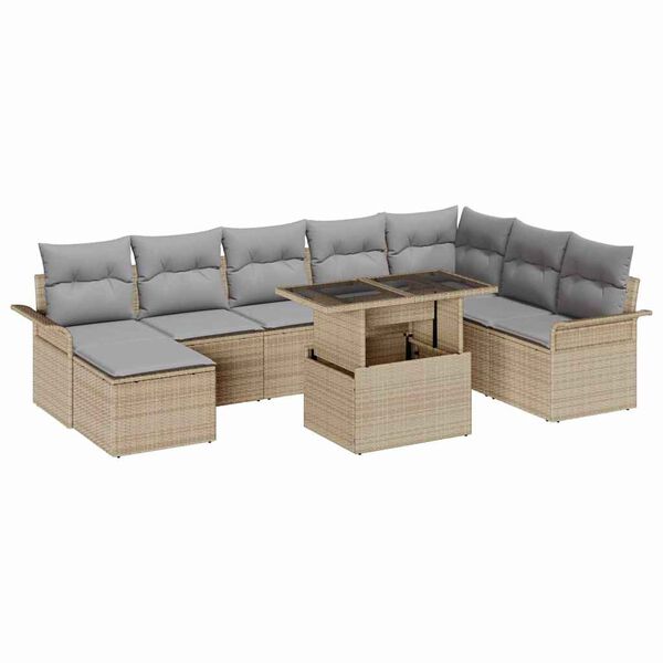 vidaXL Ensemble de canapé de jardin 9 pcs Beige Poly rotin