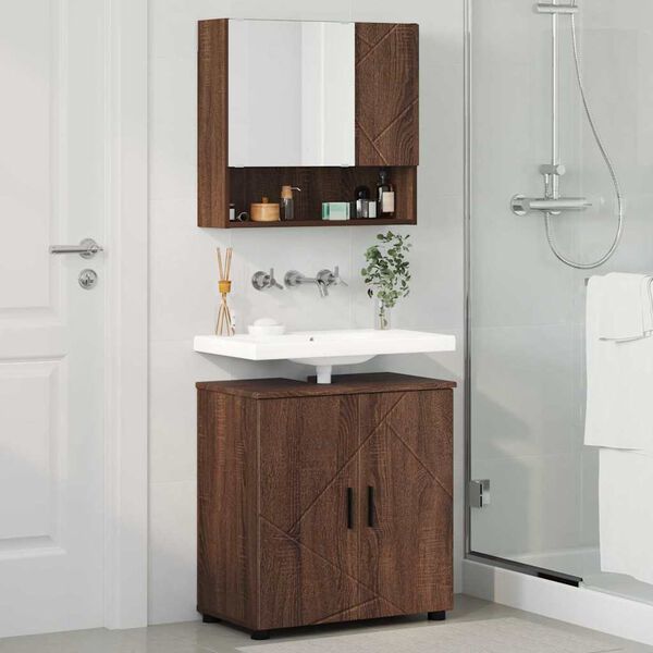 vidaXL Ensemble de mobilier de salle de bain 2 pcs Ch&ecirc;ne brun