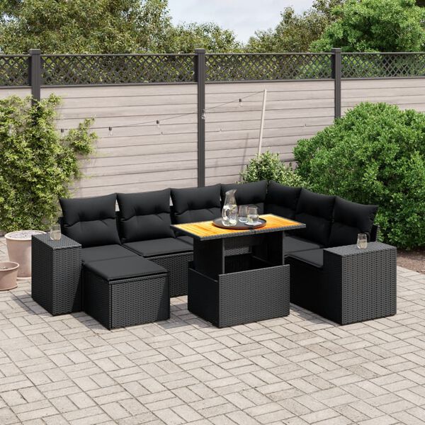 vidaXL Salon de jardin 8 pcs avec coussins noir r&eacute;sine tress&eacute;e