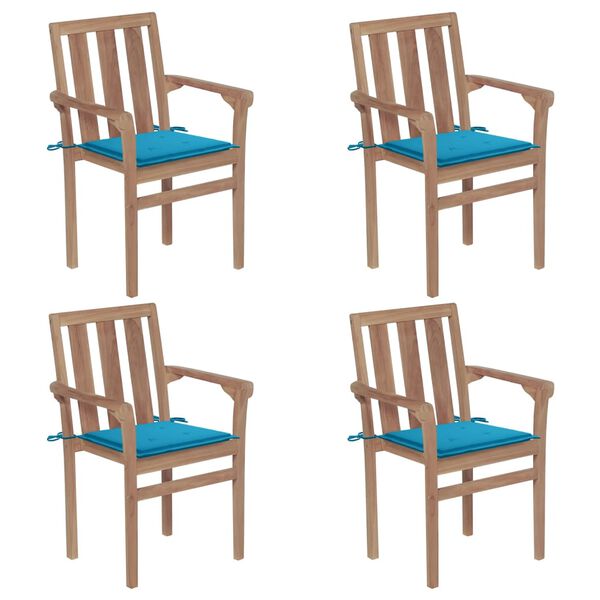 vidaXL Chaises de jardin empilables avec coussins lot de 4 Teck solide