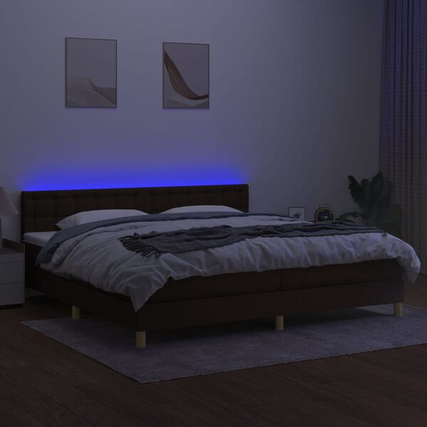vidaXL Sommier &agrave; lattes de lit matelas et LED Marron fonc&eacute; 200x200 cm
