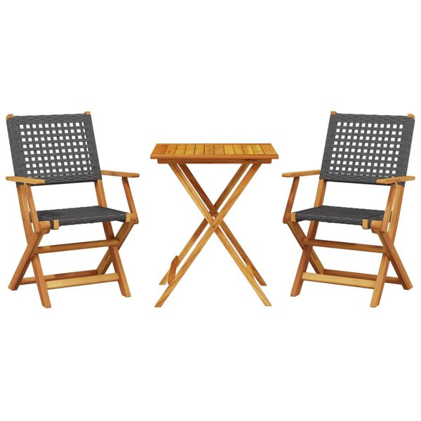 vidaXL Ensemble de bistro 3 pcs noir résine tressée et bois massif