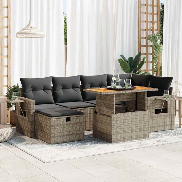 vidaXL Salon de jardin avec coussins 8 pcs gris r&eacute;sine tress&eacute;e acacia