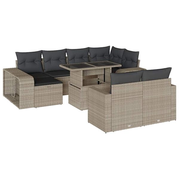 vidaXL Salon de jardin 11 pcs avec coussins gris clair r&eacute;sine tress&eacute;e
