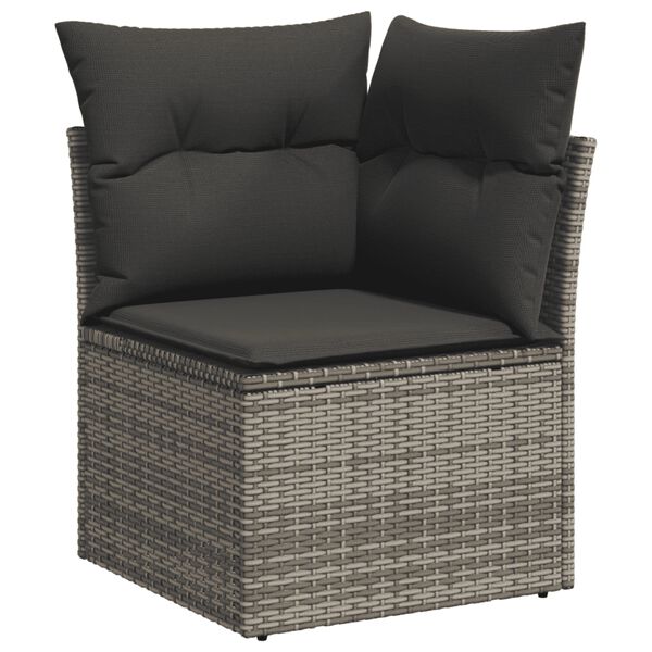vidaXL Salon de jardin 11 pcs avec coussins gris r&eacute;sine tress&eacute;e
