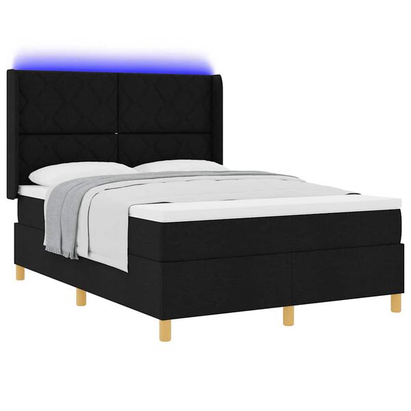 vidaXL Lit &agrave; ressorts avec matelas Noir 140 x 190 cm tissu