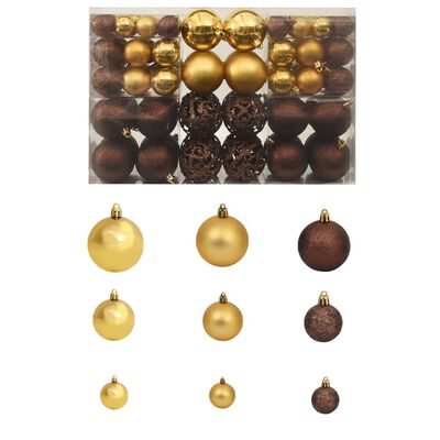 vidaXL Ensemble de boules de Noël 100 pcs 3/4/6 cm Marron/Bronze/Doré