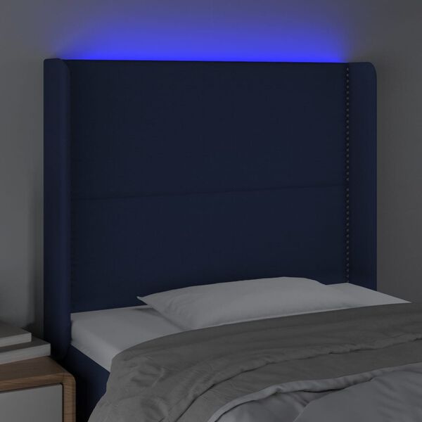 vidaXL T&ecirc;te de lit &agrave; LED Bleu 103x16x118/128 cm Tissu