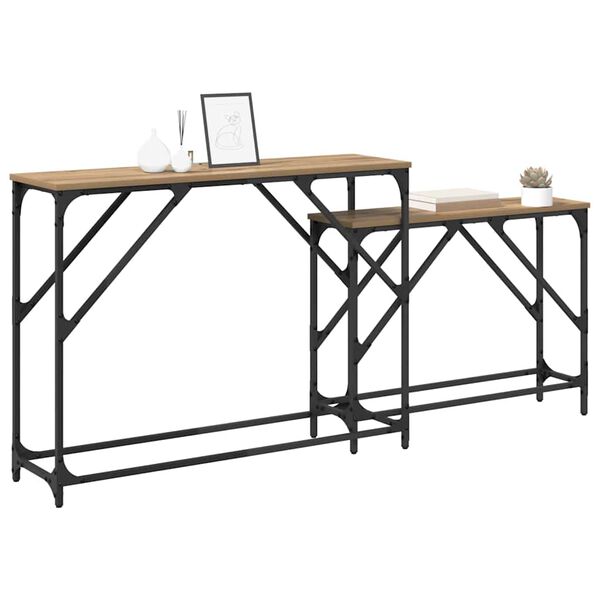 vidaXL Table console 2 pcs Ch&ecirc;ne artisanal 100 x 28 x 75 cm