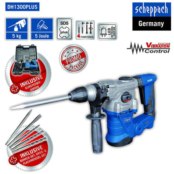 Scheppach Marteau rotatif de d&eacute;molition DH1300PLUS 5J 1250 W