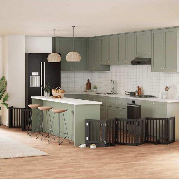 vidaXL Barri&egrave;re pour chien porte pliable 15panneaux noir bois peuplier