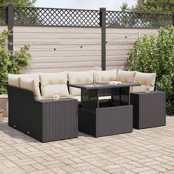 vidaXL Salon de jardin 7 pcs avec coussins noir résine tressée