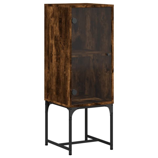 vidaXL Armoire lat&eacute;rale avec porte en verre ch&ecirc;ne fum&eacute; 35x37x100 cm