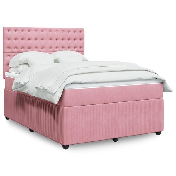 vidaXL Sommier &agrave; lattes de lit avec matelas Rose 140x190 cm Velours