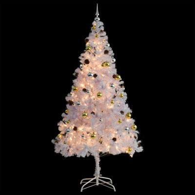 vidaXL Arbre de Noël artificiel pré-éclairé avec boules blanc 210 cm