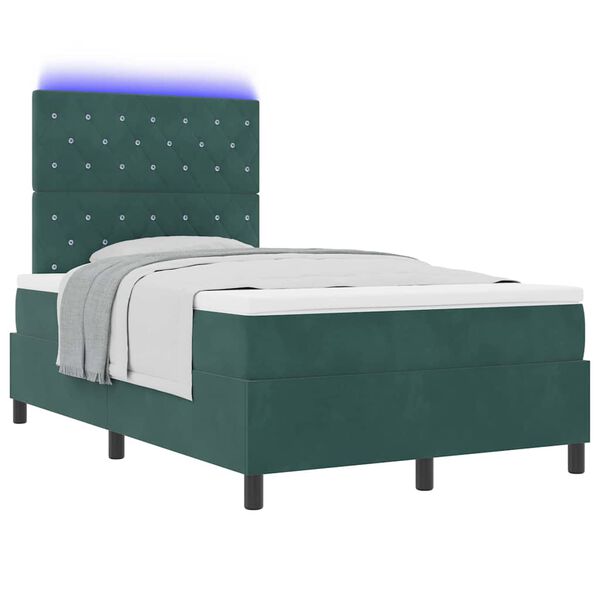 vidaXL Lit &agrave; ressort LED avec matelas Vert fonc&eacute; 120 x 190 cm tissu