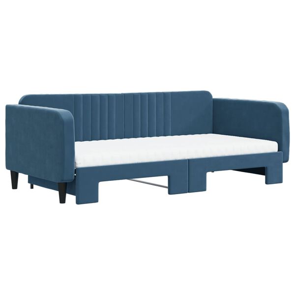 vidaXL Lit de jour avec lit gigogne et matelas bleu 100x200 cm velours