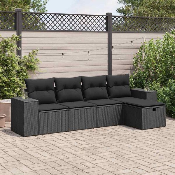 vidaXL Salon de jardin 5 pcs avec coussins noir r&eacute;sine tress&eacute;e