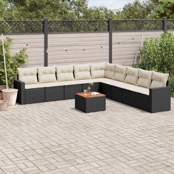 vidaXL Salon de jardin 10 pcs avec coussins noir r&eacute;sine tress&eacute;e