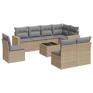 vidaXL Salon de jardin avec coussins 9 pcs beige r&eacute;sine tress&eacute;e