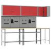 vidaXL Ensemble de placards de travail 10 pi&egrave;ces Rouge et Gris