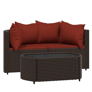 vidaXL Salon de jardin 3 pcs avec coussins marron r&eacute;sine tress&eacute;e
