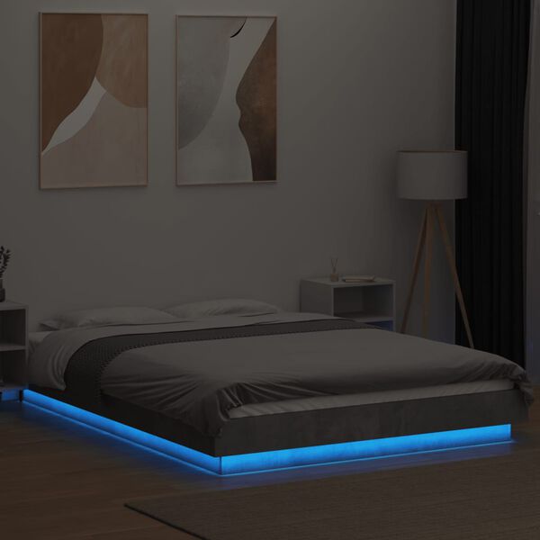vidaXL Cadre de lit et lumi&egrave;res LED sans matelas gris b&eacute;ton 120x200 cm
