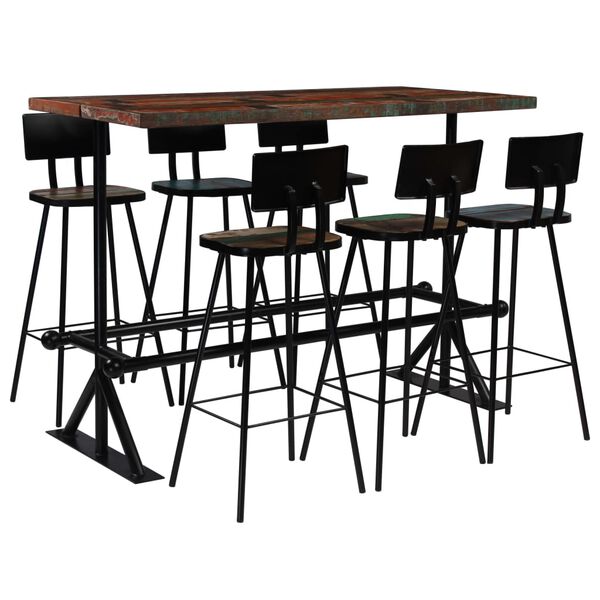 vidaXL Mobilier de bar 7 pcs Bois de récupération massif Multicolore
