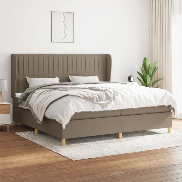 vidaXL Sommier &agrave; lattes de lit avec matelas Taupe 200x200 cm Tissu