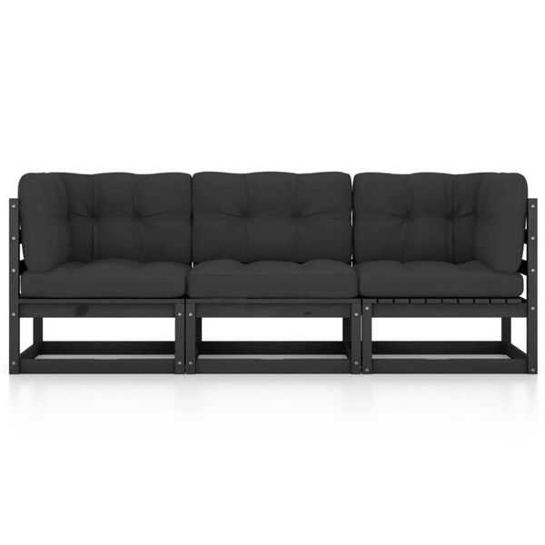 vidaXL Canapé 3 places de jardin avec coussins Bois de pin massif