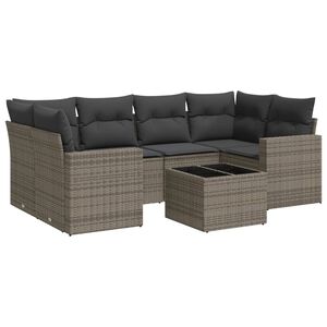 vidaXL Salon de jardin avec coussins 7 pcs gris r&eacute;sine tress&eacute;e