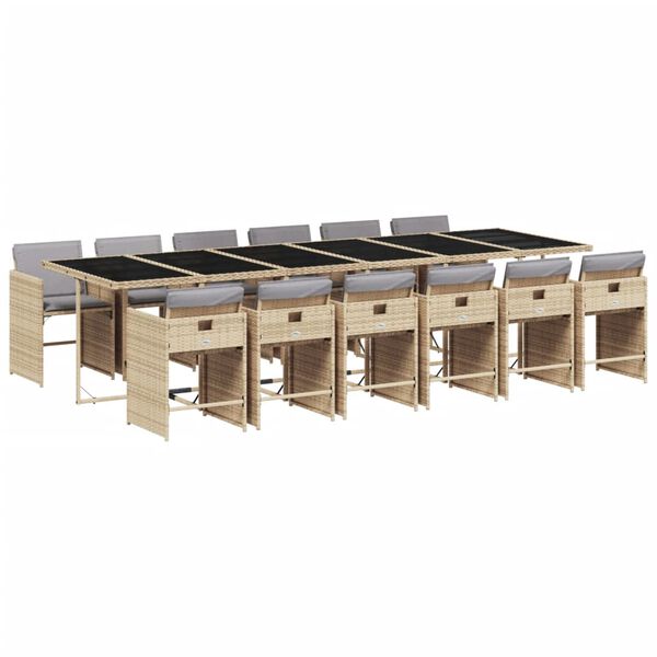 vidaXL Ensemble &agrave; manger de jardin coussins 13 pcs m&eacute;lange beige rotin