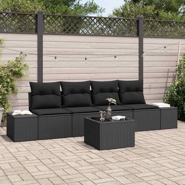 vidaXL Ensemble de canap&eacute; de jardin avec coussin 5 pcs Noir polyrotin