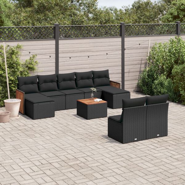 vidaXL Salon de jardin 10 pcs avec coussins noir r&eacute;sine tress&eacute;e