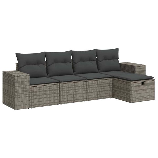 vidaXL Salon de jardin 5 pcs avec coussins gris r&eacute;sine tress&eacute;e