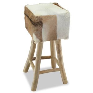 vidaXL Tabouret de bar cuir de ch&egrave;vre et bois de teck solide