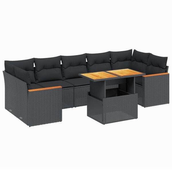 vidaXL Salon de jardin 8 pcs avec coussins noir r&eacute;sine tress&eacute;e