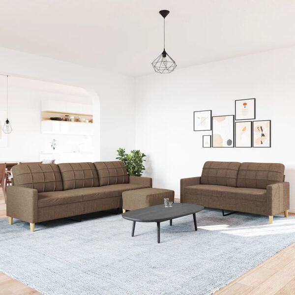 vidaXL Ensemble de canap&eacute;s 3 pcs avec repose-pied marron tissu