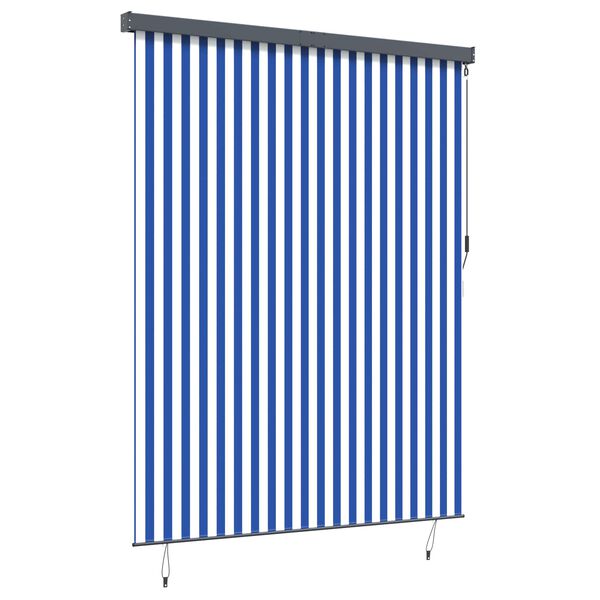 vidaXL Store enrouleur Bleu et Blanc 200 x 250 cm Tissu et Aluminium