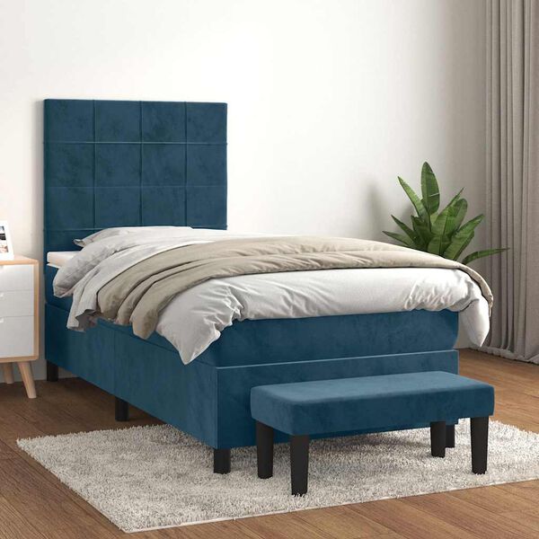 vidaXL Sommier &agrave; lattes de lit avec matelas Bleu fonc&eacute; 90x200 cm