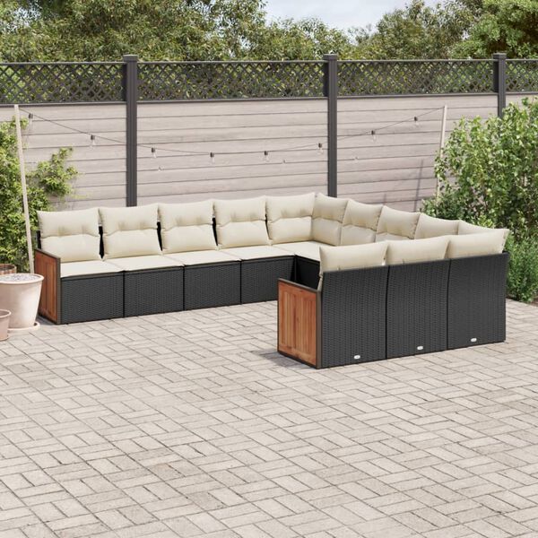 vidaXL Salon de jardin 11 pcs avec coussins noir r&eacute;sine tress&eacute;e