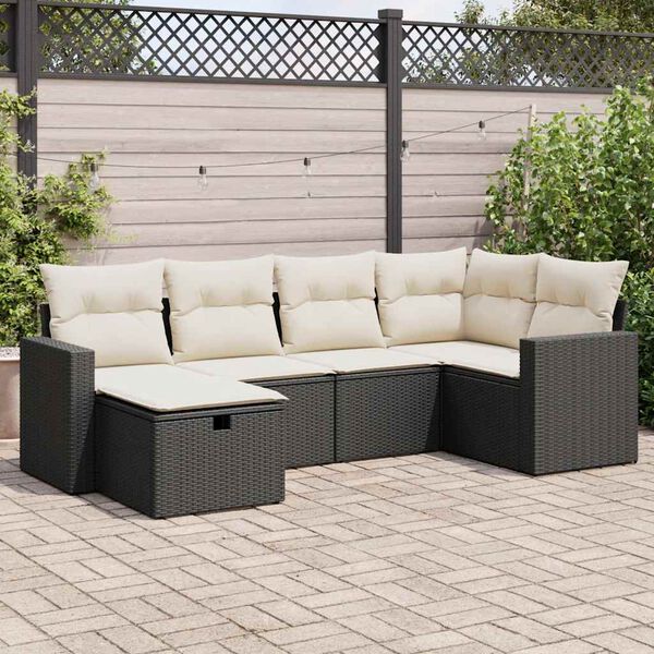 vidaXL Salon de jardin 6 pcs avec coussins noir r&eacute;sine tress&eacute;e