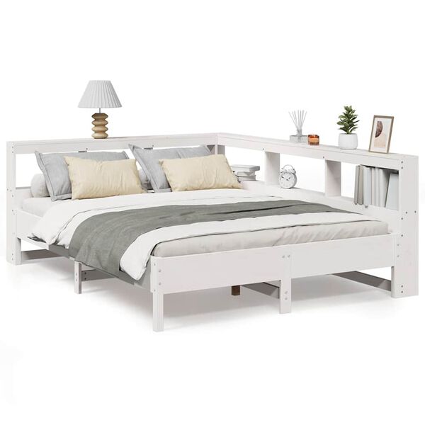 vidaXL Lit biblioth&egrave;que sans matelas blanc 135x190 cm bois pin massif